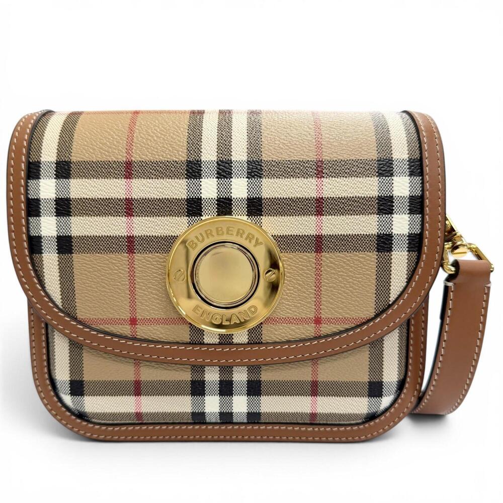 BURBERRY 8071356 Elizabeth Logo Hardware Nova Check Pattern Leather Crossbody...